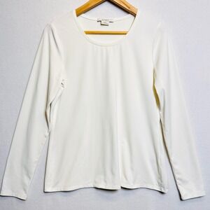 Classics by Worth Cream Long Sleeve Tee Scoop Neck Top Womens L USA Basic